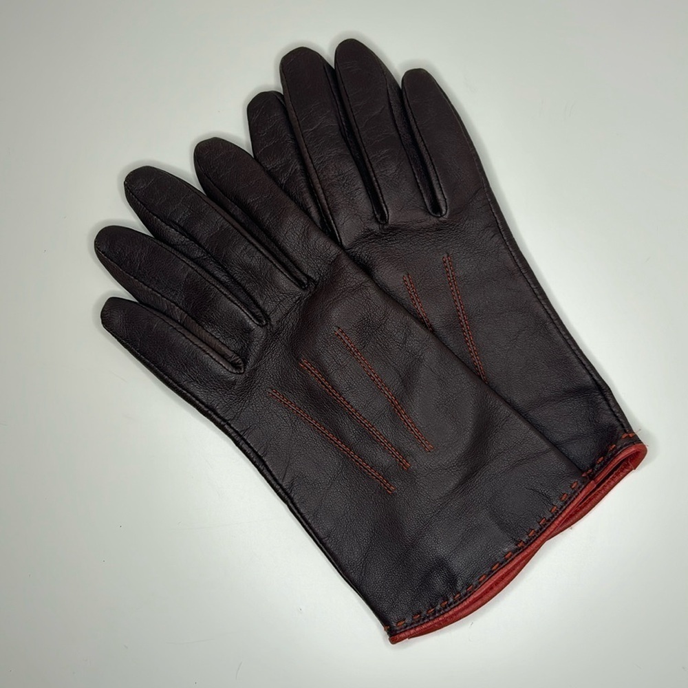 Gloves Danier leather women’s size medium used like new brown red slowfashion